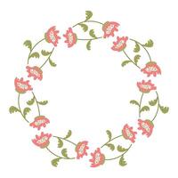 Spring minimalist floral Wreath with copy space. Hand drawn frame with Pink flowers. Flat summer decoration elements for invitation cards posters. vector