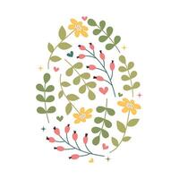 Easter Floral Egg Icon. Abstract spring Flowers and leaves in Egg Silhouette. Object isolated on white background for greeting card, banner, print. vector