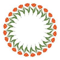 Round Floral frame or border with place text, quote or logo in flat style. Doodle spring Wreath made of orange flowers in circle. Hand drawn elegant minimalist botanical element vector