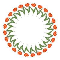 Round Floral frame or border with place text, quote or logo in flat style. Doodle spring Wreath made of orange flowers in circle. Hand drawn elegant minimalist botanical element vector