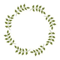 Leafy Spring Frame for congratulations quotes with copy space. Green Wreath of laurel like Leaves drawn by hand with empty place for text. Minimalist vector illustration