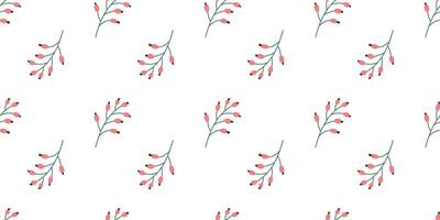 Pink Flower seamless Pattern on white background. Spring floral repeating design for print. Flat summer vector texture. Botanical minimalistic ornament. Nature background for textile and wrapping