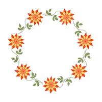 Flowers beautiful wreath. Summer elegant Floral hand drawn circle Frame. Minimalist Design for spring invitation or greeting cards with empty place for text. vector