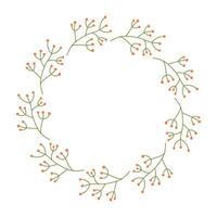 Round Hand drawn floral frame or border with place text, quote or logo in flat style. Doodle Wreath made of pink flowers in circle. Minimalist botanical element branches with berries. vector