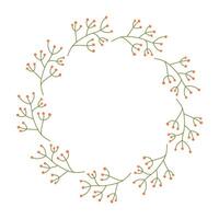 Round Hand drawn floral frame or border with place text, quote or logo in flat style. Doodle Wreath made of pink flowers in circle. Minimalist botanical element branches with berries. vector