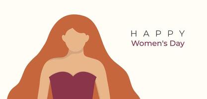 Happy international women's day 8 march banner. Beautiful girl with long hair in faceless style. vector