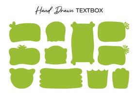 Hand drawn Green empty Textbox or speech bubbles isolated on white background. Hand-drawn quote poster Set. Blank text Frames template in Doodle style. Minimalist ragged design as created by children. vector