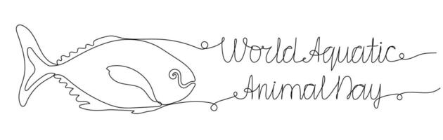 Line art of World Aquatic animal day long horizontal banner with Fish. Hand drawn vector outline design with editable stroke.