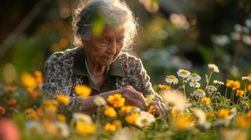 ai generado de la abuela jardín, primavera flores foto