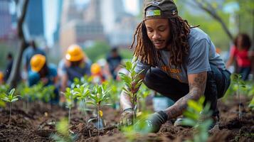 AI generated Green Growth. Urban Reforestation photo