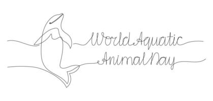 Line art of World aquatic animal day banner with Dolphin. hand drawn vector outline design with editable stroke.