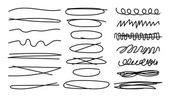 Scribble highlight note isolated on white background with editable stroke. Swift crossed and wavy Underlines. Hand drawn Line collection for Notebook. Vector doodle illustration.