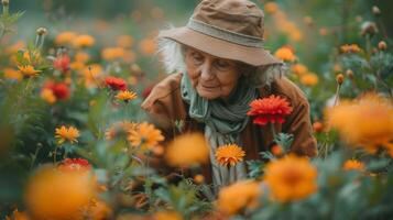 ai generado de la abuela jardín, primavera flores foto