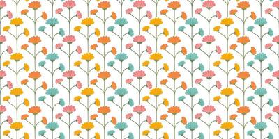 Flower seamless Pattern on white background. Spring floral repeating design for print. Flat summer vector texture. Botanical minimalistic ornament. Nature background for textile and wrapping.