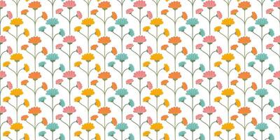 Flower seamless Pattern on white background. Spring floral repeating design for print. Flat summer vector texture. Botanical minimalistic ornament. Nature background for textile and wrapping.