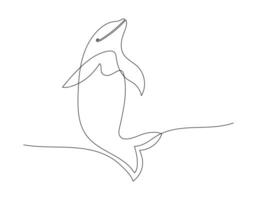 One single Line drawing of cute beauty Dolphin for company logo identity. Funny beautiful mammal animal mascot concept. Dynamic continuous line draw graphic design vector illustration.