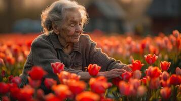 ai generado de la abuela jardín, primavera flores foto