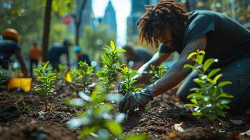 AI generated Green Growth. Urban Reforestation photo