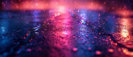 AI generated Background of wet asphalt with neon light. Blurred background, night lights, reflection photo