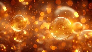 AI generated Abstract orange particles of liquid Glowing orbs background. Shiny transparent gradient backdrop. Strong depth of field photo