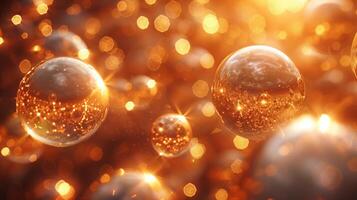 AI generated Abstract orange particles of liquid Glowing orbs background. Shiny transparent gradient backdrop. Strong depth of field photo