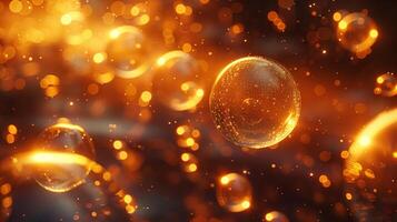 AI generated Abstract orange particles of liquid Glowing orbs background. Shiny transparent gradient backdrop. Strong depth of field photo