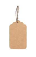 Kraft tag, brown beige eco label with string loop, rustic twine isolated on white photo