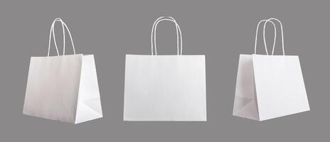 White paper bag with handles, paperbags set mockup, isolated photo