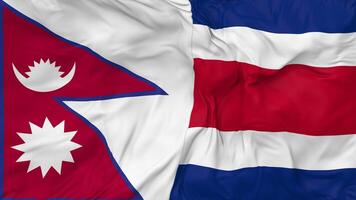 Nepal und Costa Rica Flaggen zusammen nahtlos Schleifen Hintergrund, geloopt stoßen Textur Stoff winken schleppend Bewegung, 3d Rendern video