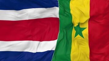 Senegal und Costa Rica Flaggen zusammen nahtlos Schleifen Hintergrund, geloopt stoßen Textur Stoff winken schleppend Bewegung, 3d Rendern video