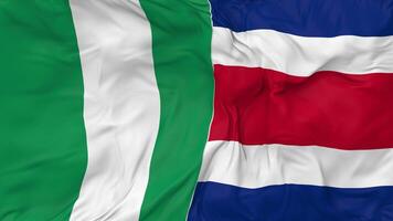 Nigeria and Costa Rica Flags Together Seamless Looping Background, Looped Bump Texture Cloth Waving Slow Motion, 3D Rendering video