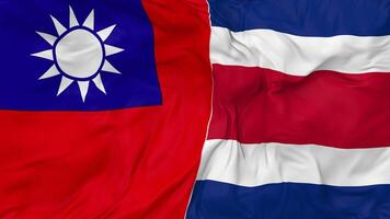 Taiwan und Costa Rica Flaggen zusammen nahtlos Schleifen Hintergrund, geloopt stoßen Textur Stoff winken schleppend Bewegung, 3d Rendern video