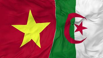 Vietnam and Algeria Flags Together Seamless Looping Background, Looped Bump Texture Cloth Waving Slow Motion, 3D Rendering video