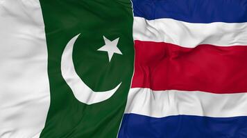 Pakistan und Costa Rica Flaggen zusammen nahtlos Schleifen Hintergrund, geloopt stoßen Textur Stoff winken schleppend Bewegung, 3d Rendern video
