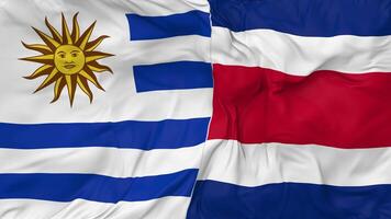 Uruguay y costa rica banderas juntos sin costura bucle fondo, serpenteado bache textura paño ondulación lento movimiento, 3d representación video