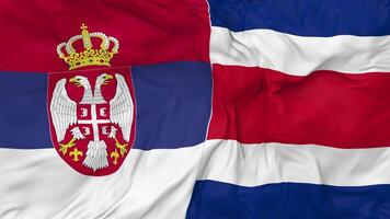 Serbia and Costa Rica Flags Together Seamless Looping Background, Looped Bump Texture Cloth Waving Slow Motion, 3D Rendering video