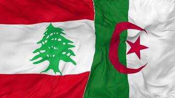 Líbano e Argélia bandeiras juntos desatado looping fundo, em loop colisão textura pano acenando lento movimento, 3d Renderização video