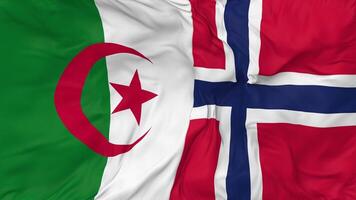 Norway and Algeria Flags Together Seamless Looping Background, Looped Bump Texture Cloth Waving Slow Motion, 3D Rendering video