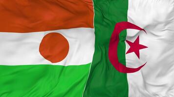 Niger and Algeria Flags Together Seamless Looping Background, Looped Bump Texture Cloth Waving Slow Motion, 3D Rendering video