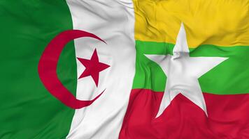 Myanmar, Burma and Algeria Flags Together Seamless Looping Background, Looped Bump Texture Cloth Waving Slow Motion, 3D Rendering video