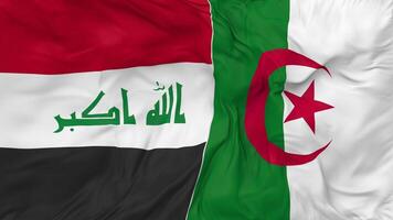 Irak und Algerien Flaggen zusammen nahtlos Schleifen Hintergrund, geloopt stoßen Textur Stoff winken schleppend Bewegung, 3d Rendern video