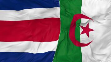 costa rica och algeriet flaggor tillsammans sömlös looping bakgrund, looped stöta textur trasa vinka långsam rörelse, 3d tolkning video