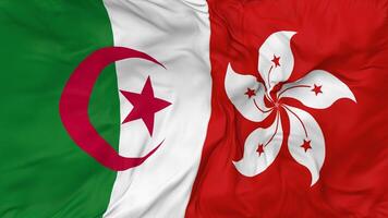 Hong Kong and Algeria Flags Together Seamless Looping Background, Looped Bump Texture Cloth Waving Slow Motion, 3D Rendering video