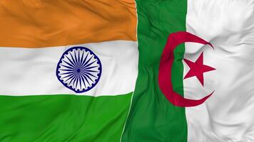 India and Algeria Flags Together Seamless Looping Background, Looped Bump Texture Cloth Waving Slow Motion, 3D Rendering video