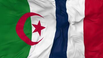 France and Algeria Flags Together Seamless Looping Background, Looped Bump Texture Cloth Waving Slow Motion, 3D Rendering video