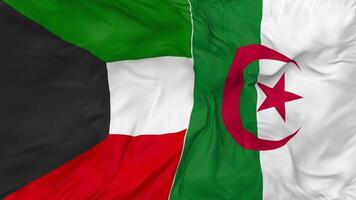 Kuwait and Algeria Flags Together Seamless Looping Background, Looped Bump Texture Cloth Waving Slow Motion, 3D Rendering video
