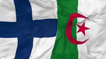 Finland and Algeria Flags Together Seamless Looping Background, Looped Bump Texture Cloth Waving Slow Motion, 3D Rendering video