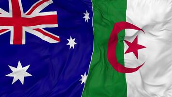 Australia and Algeria Flags Together Seamless Looping Background, Looped Bump Texture Cloth Waving Slow Motion, 3D Rendering video