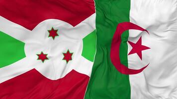 Burundi and Algeria Flags Together Seamless Looping Background, Looped Bump Texture Cloth Waving Slow Motion, 3D Rendering video