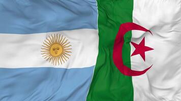 Argentina and Algeria Flags Together Seamless Looping Background, Looped Bump Texture Cloth Waving Slow Motion, 3D Rendering video